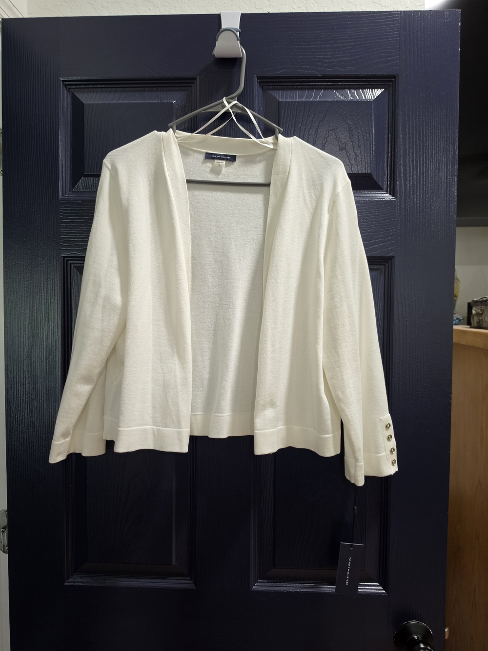 Tommy Hilfiger Cream Open-Front Women's Cardigan with Button Cuffs